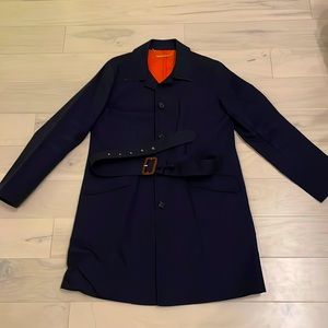 Michael Kors. Dark Navy trench coat. Orange interior.  Size 6.